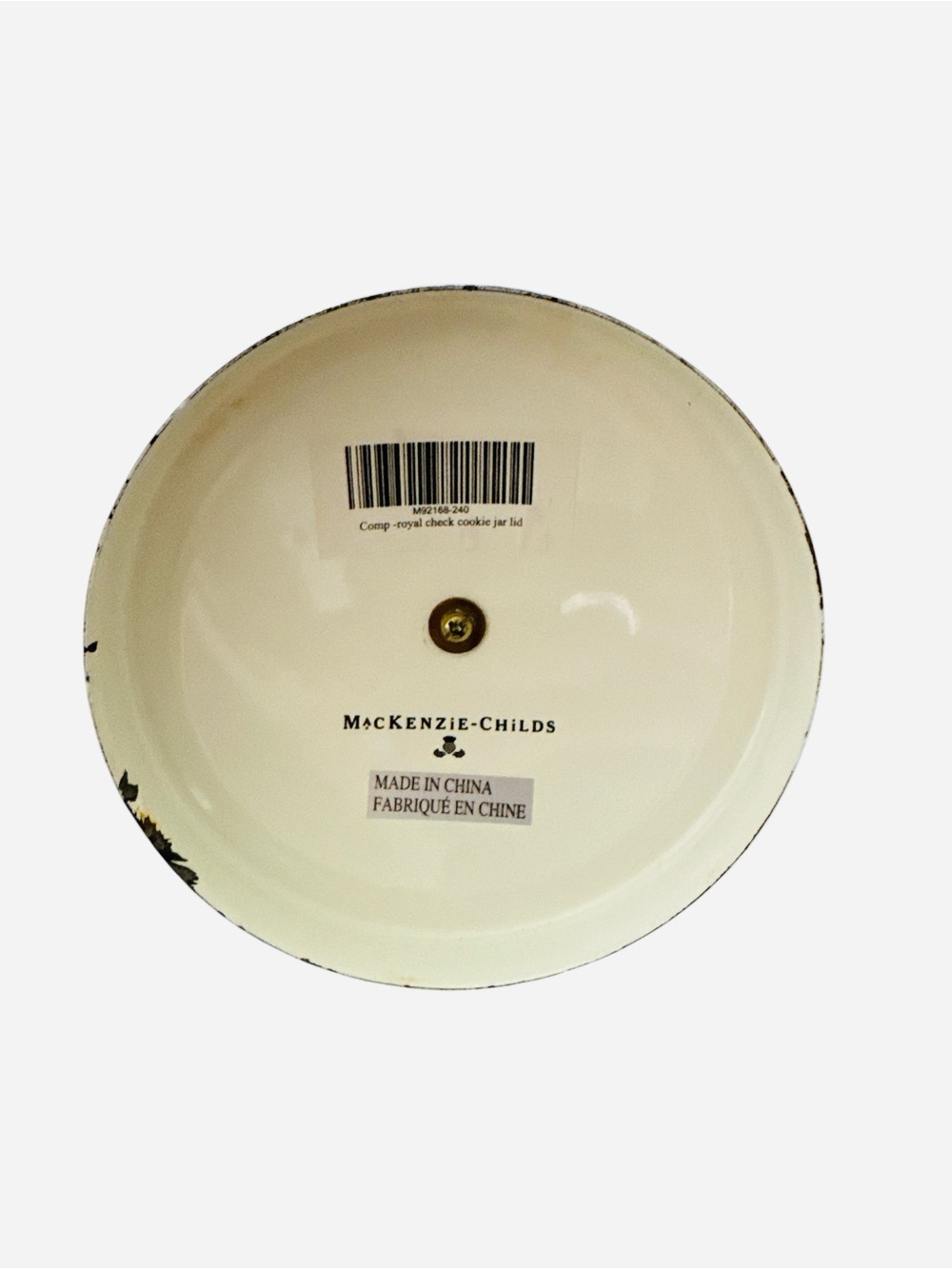 MacKenzie Childs Royal Check Sweets Jar Replacement Lid Enamel Blue White Gold - Picture 7 of 9